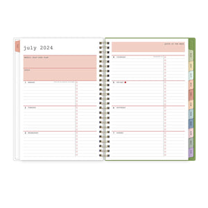 July 2024 - June 2025 Planner featuring a weekly spread with lined writing space and bullet points