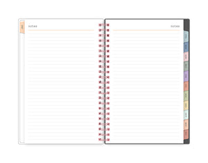 Lined notes pages with multi colored monthly tabs in 5.875x8.625 planner size
