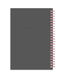 waav 2023 5x8 planner featuring a weekly monthly planner with a solid grey background and rose gold binding