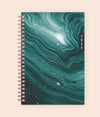WAAV's 2023 weekly monthly planner in 5x8 size features a sophisticated yet classic wavy crystal blue/green cover and gold binding