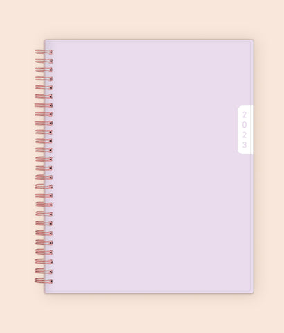 Enjoy the WAAV experience with this 2023 7x9 weekly monthly planner featuring a clean, solid lavender color with rose gold binding