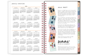 the 2023 waav planner in 5x8 planner size includes a yearly overview for 2022 and 2023 alongside WAAV's mission.